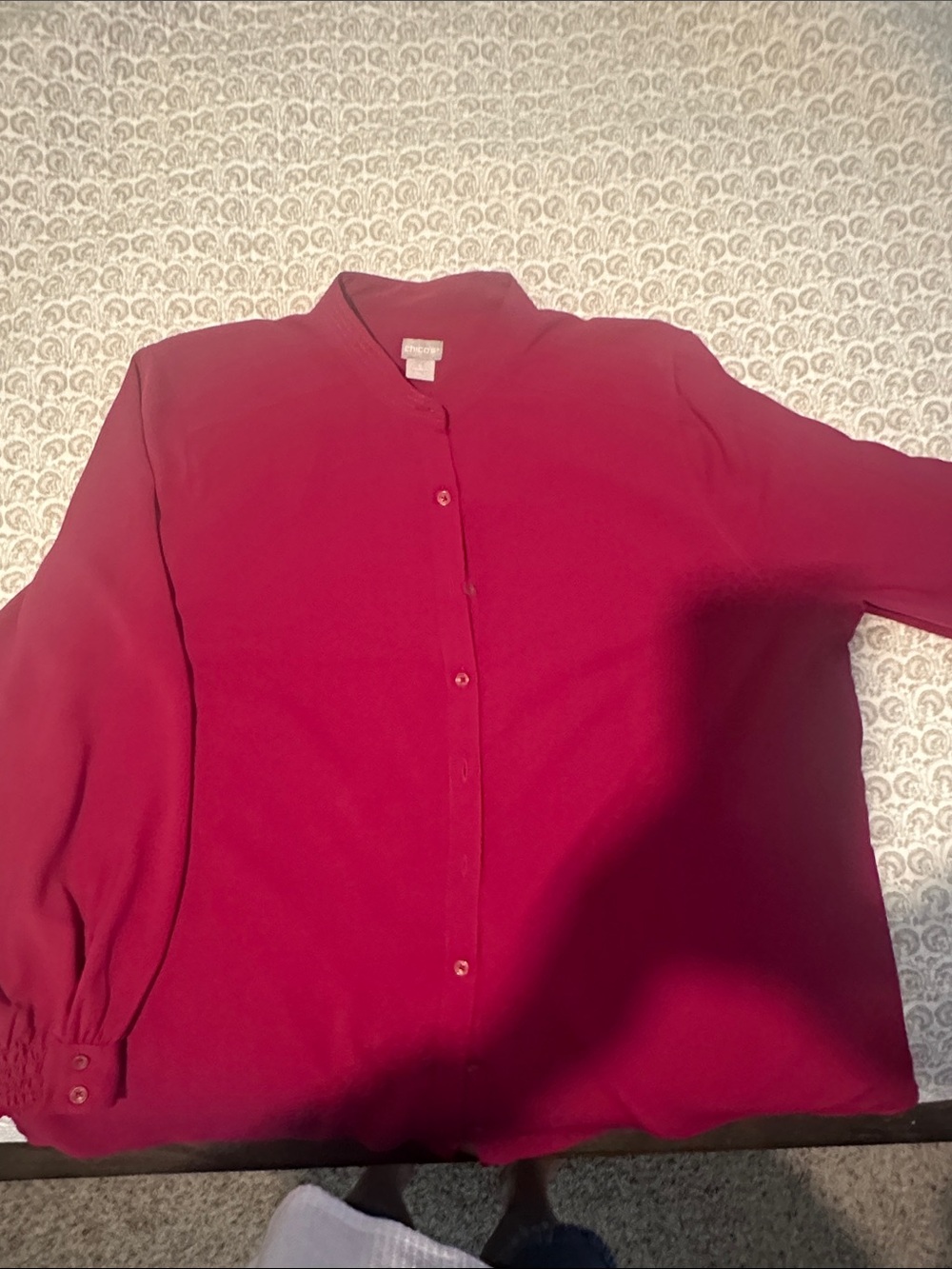 Chico's Deep Berry Button-Front Long Sleeve Blouse